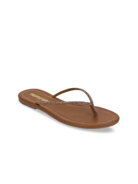 

Truffle Collection Women Tan Brown Embellished Open Toe Flats