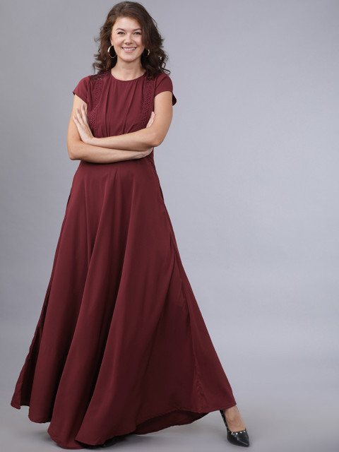 

Mumbai Slang Chic Women Burgundy Solid Maxi Dress