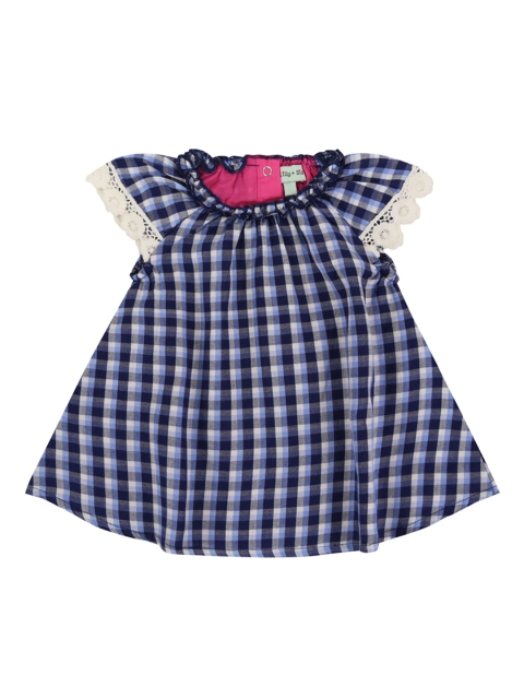 

Lilly and Sid Girls Navy Blue & White Checked Fit and Flare Sustainable Dress