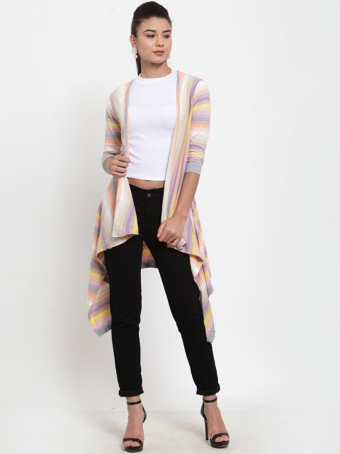 

Kalt Women Multicoloured Striped Open Front Shrug, Multi