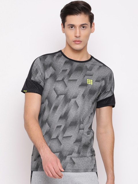 

rock.it Men Grey & Black Printed Slim Fit Round Neck T-shirt