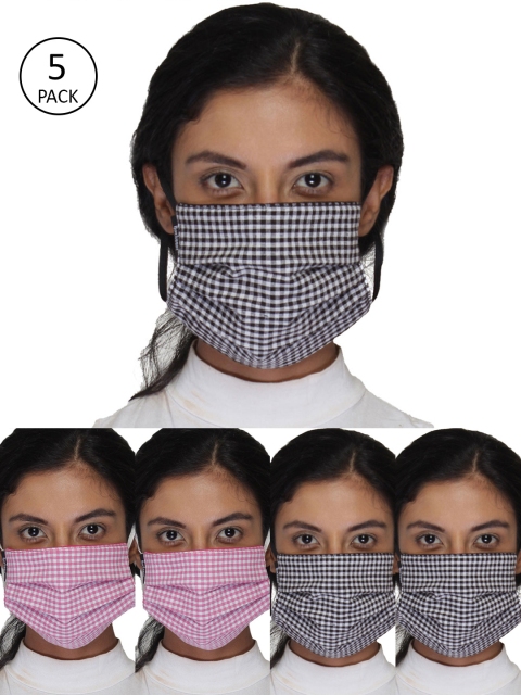 

Anekaant Women 5 Pcs Checked 3-Ply Anti-Pollution Reusable Cloth Masks, Pink