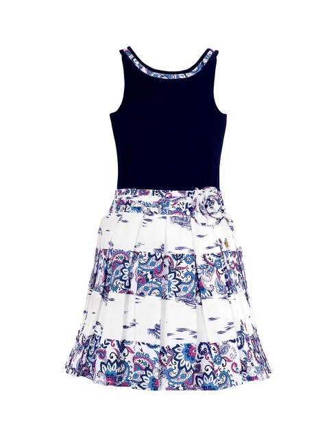 

naughty ninos Girls Navy Blue Printed Fit and Flare Dress