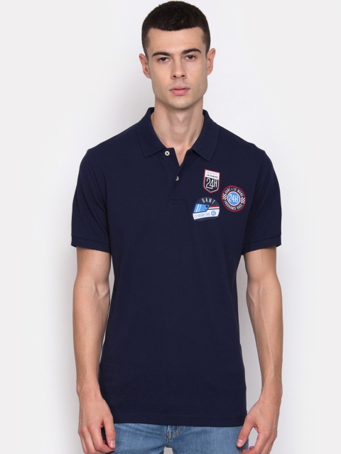

GANT Men Navy Blue Solid Polo Collar T-shirt