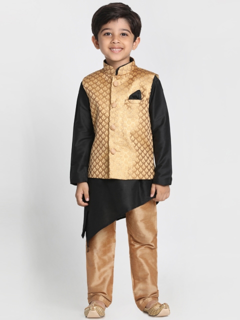 

JBN Creation Boys Black & Gold-Toned Self Design Kurta with Pyjamas