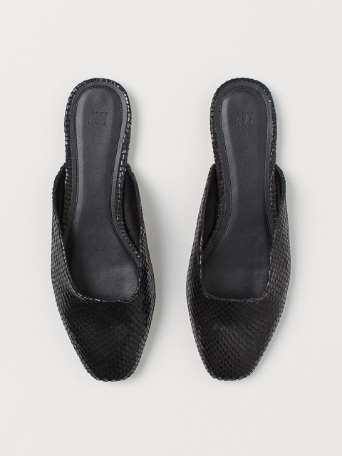 

H&M Women Black Snakeskin-Patterned Mules
