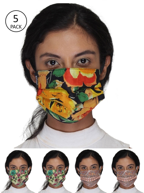 

Anekaant Women 5 Pcs 3 Ply Reusable Printed Cotton Cloth Masks, Multi