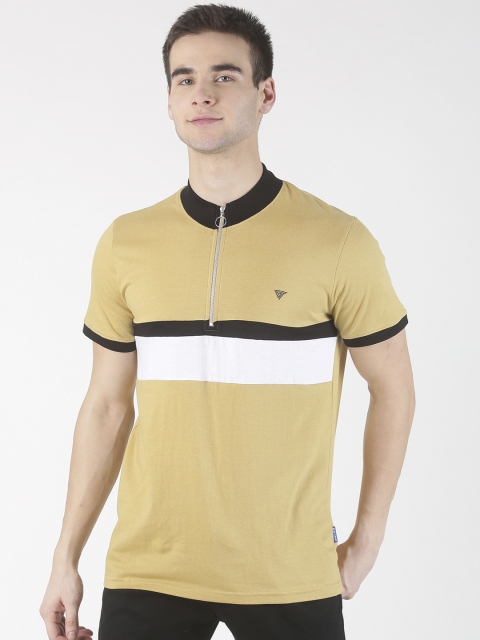 

Blue Saint Men Beige Colourblocked High Neck T-shirt