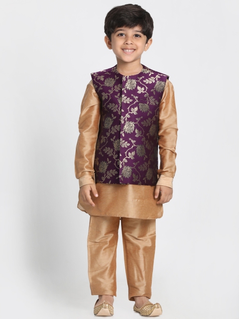 

JBN Creation Boys Gold-Toned & Purple Solid Kurta with Pyjamas & Nehru Jacket