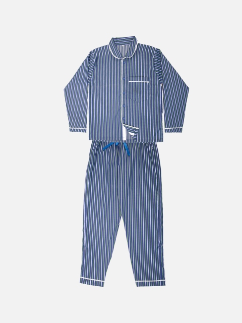 

TINY HUG Boys Blue & Green Striped Cotton Blend Night suit