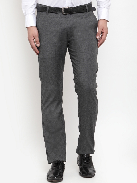 

JAINISH Men Charcoal Grey Slim Fit Solid Formal Trousers