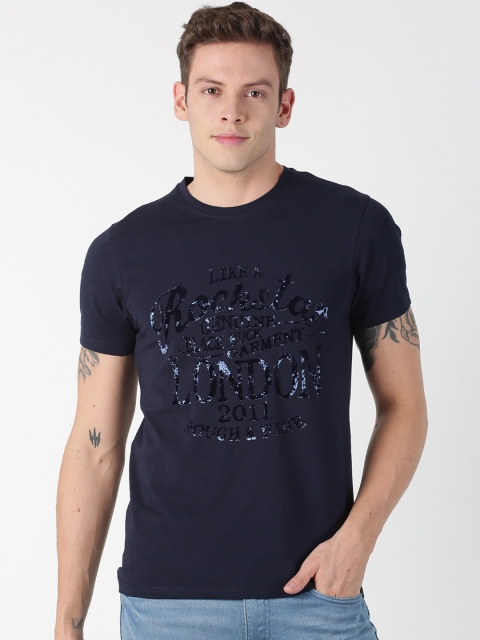 

BLACK BUCK Men Navy Blue Printed Round Neck T-shirt