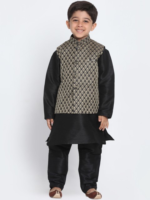 

JBN Creation Boys Black & Beige Solid Kurta with Pyjamas & Nehru Jacket