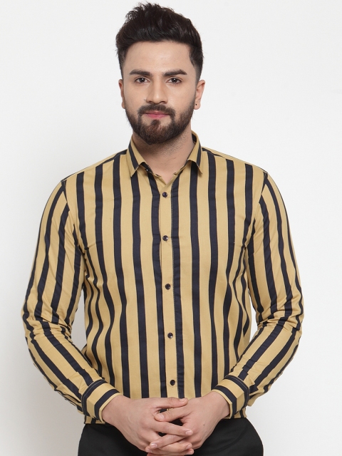 

JAINISH Men Mustard & Black Regular Fit Striped Formal Shirt