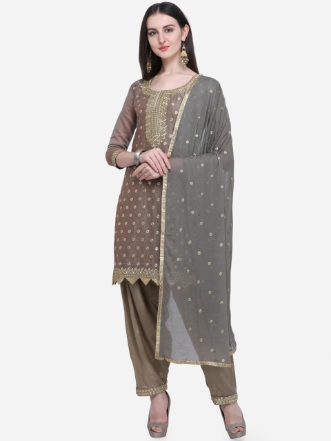 

Ethnic Junction Taupe Cotton Blend Embroidered Unstitched Dress Material
