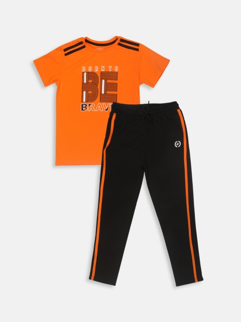 

Lil Tomatoes Boys Orange & Black Printed Night suit