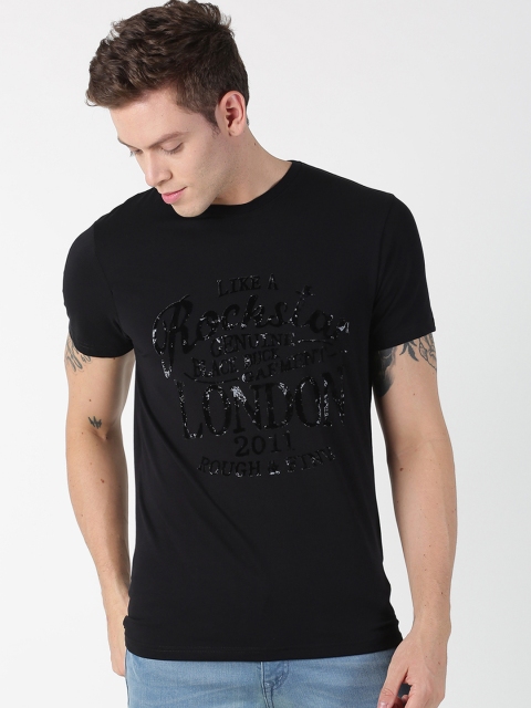 

BLACK BUCK Men Black Printed Round Neck T-shirt
