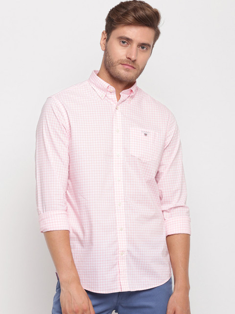 

GANT Men Pink & White Regular Fit Checked Casual Shirt