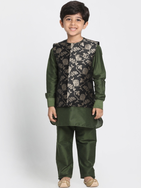 

JBN Creation Boys Green & Black Solid Kurta with Pyjamas & Nehru Jacket