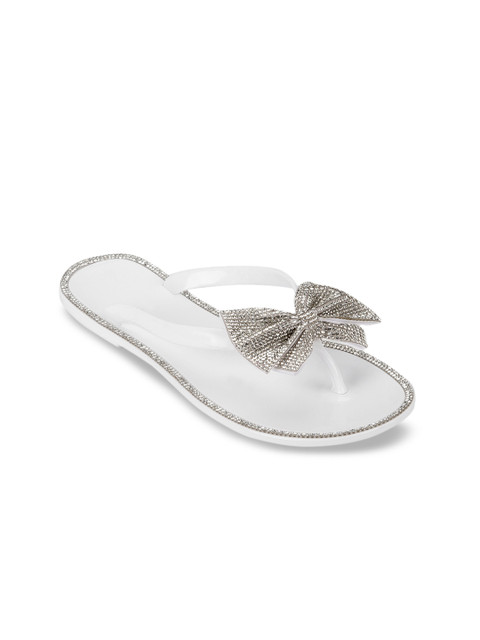 

Truffle Collection Women White Embellished Open Toe Flats