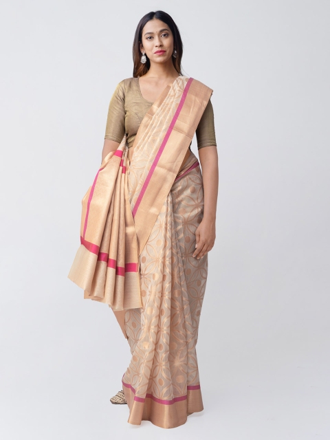 

Unnati Silks Beige Silk Cotton Woven Design Brocade Banarasi Handloom Saree