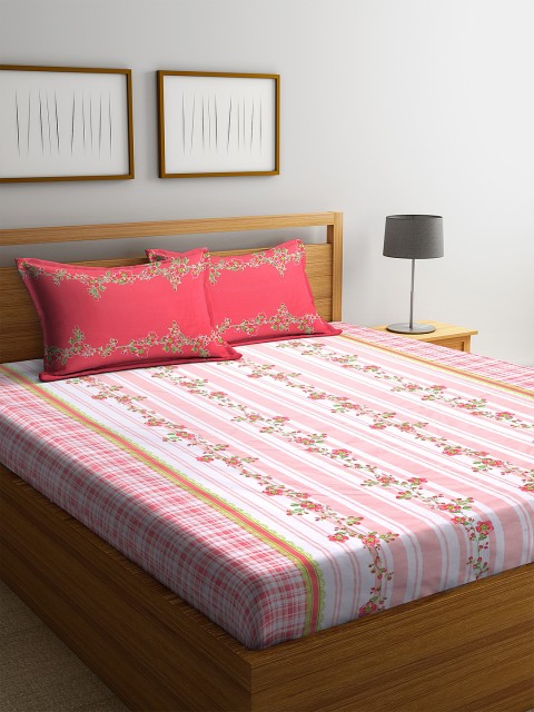 

BOMBAY DYEING Red Floral 180 TC Cotton 1 Queen Bedsheet with 2 Pillow Covers