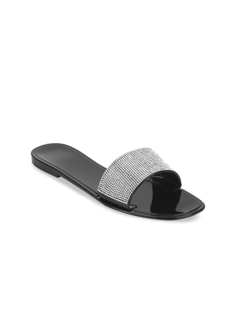 

Truffle Collection Women Black Embellished Open Toe Flats