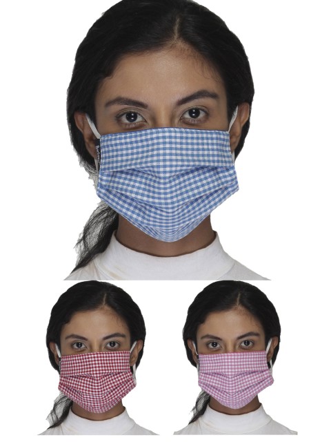 

Anekaant Women Pack Of 3 Multicolored 3-Ply Reusable Checkered Cloth Mask, Red