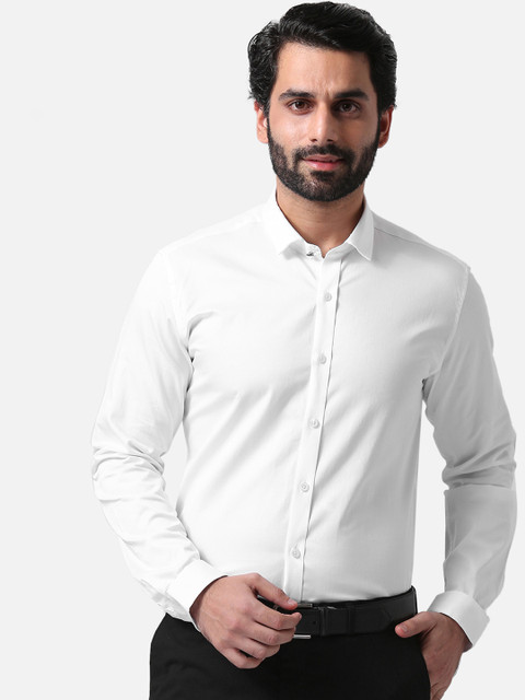 

True Blue Men White Slim Fit Solid Smart Casual Shirt