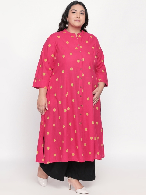 

RANGMANCH PLUS by Pantaloons Women Fuchsia Pink Woven Design Straight Kurta