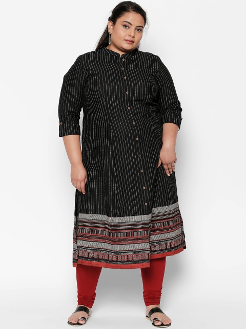 

RANGMANCH PLUS by Pantaloons Women Black Printed Straight Kurta