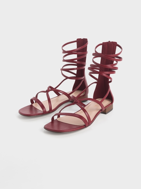 

CHARLES & KEITH Women Maroon Solid PU Gladiators