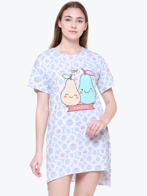 

FashionRack Women Blue & White Printed Sleep T-Shirt