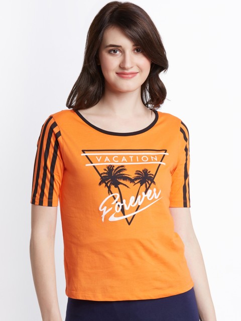 

Ajile by Pantaloons Women Orange Printed Round Neck T-shirt