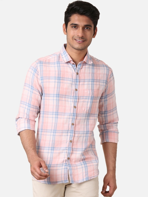 

True Blue Men Pink & Blue Slim Fit Checked Casual Shirt