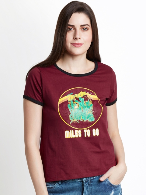 

Honey by Pantaloons Women Red Printed Round Neck T-shirt, Maroon