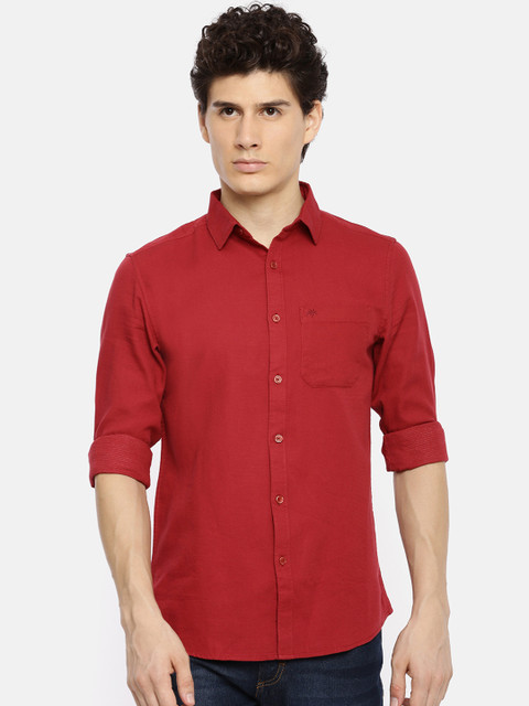 

Chennis Men Red Slim Fit Solid Casual Shirt