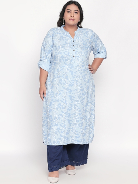 

RANGMANCH PLUS by Pantaloons Women Blue & White Printed Straight Kurta