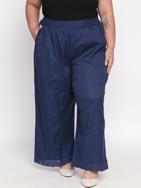 

RANGMANCH PLUS by Pantaloons Women Navy Blue Solid Flared Palazzos