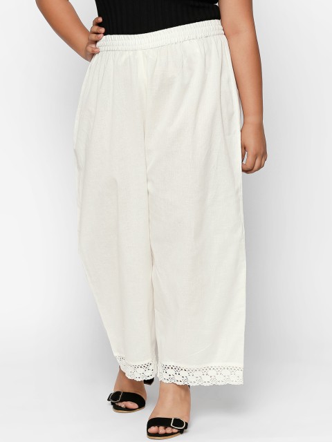 

RANGMANCH PLUS by Pantaloons Women Off-White Solid Straight Palazzos
