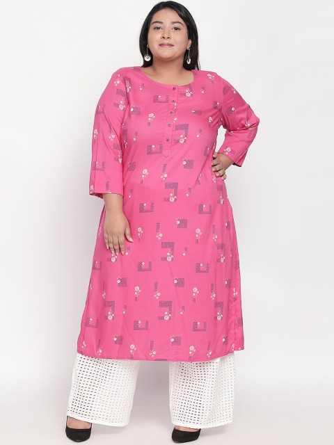 

RANGMANCH PLUS by Pantaloons Women Coral Pink Woven Design Straight Kurta