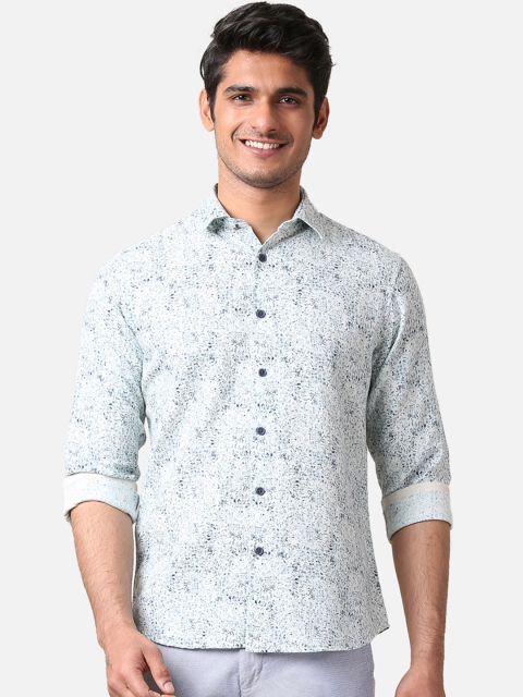 

True Blue Men White & Blue Slim Fit Floral Printed Casual Shirt