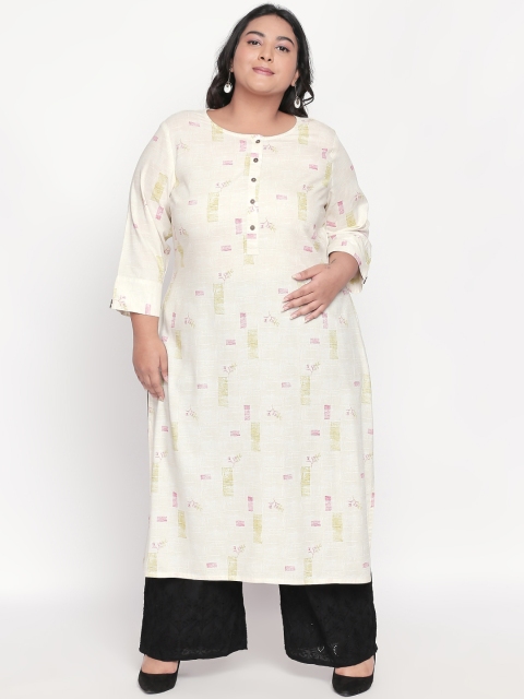 

RANGMANCH PLUS by Pantaloons Women Off-White Floral Printed Straight Kurta