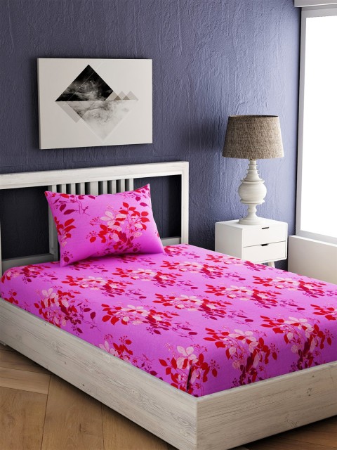 

EverHOME Pink & Red Floral 144 TC Cotton 1 Single Bedsheet with 1 Pillow Cover