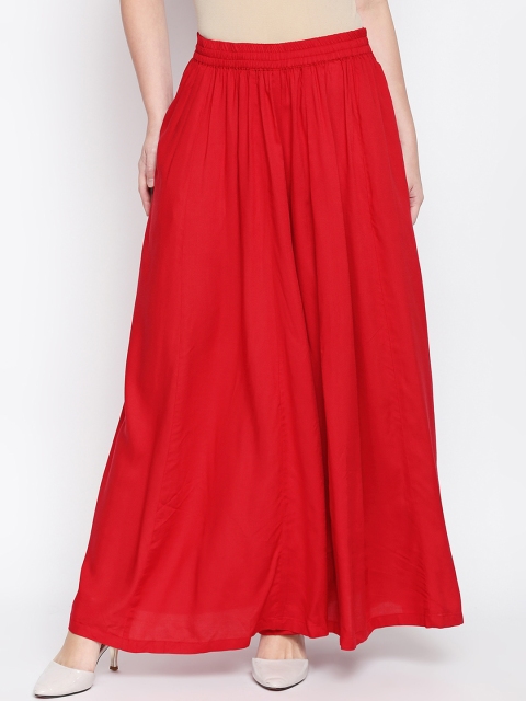 

RANGMANCH PLUS by Pantaloons Women Red Solid Flared Palazzos