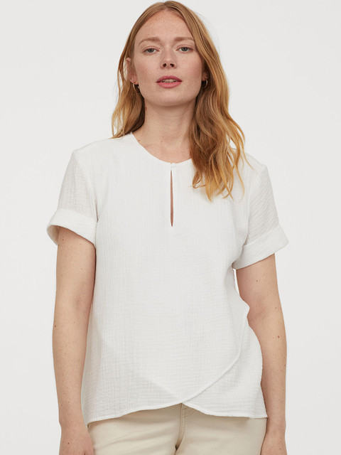 

H&M MAMA Women White Solid Layered Nursing Pure Cotton Top