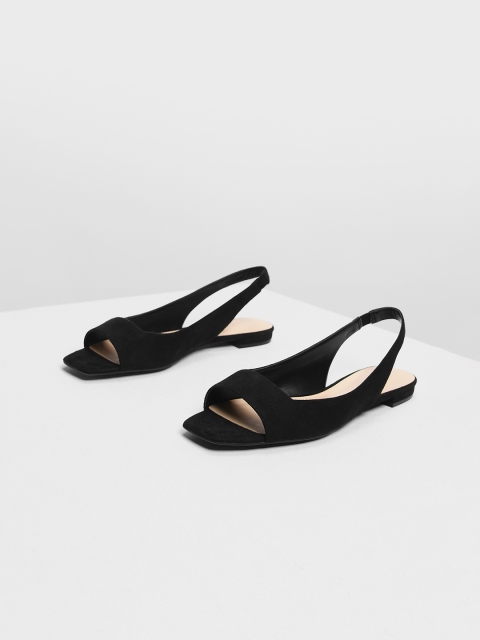 

CHARLES & KEITH Women Black Solid PU Open Toe Flats