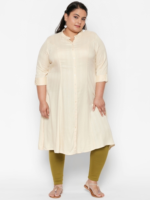

RANGMANCH PLUS by Pantaloons Women Off-White Striped A-Line Kurta