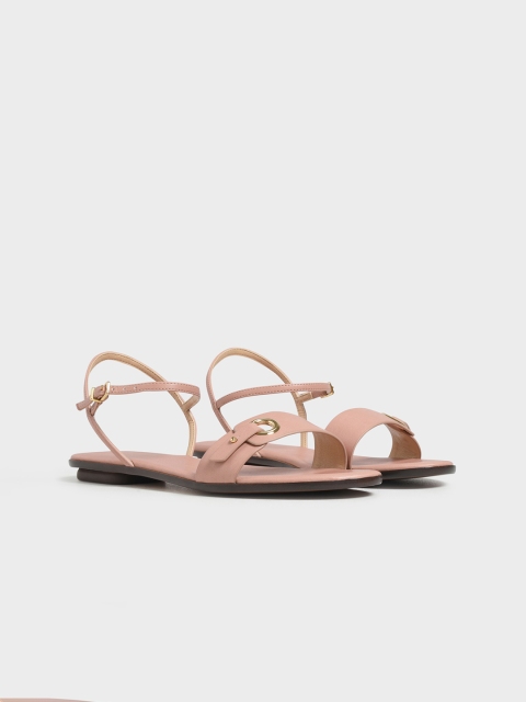 

CHARLES & KEITH Women Pink Solid PU Open Toe Flats