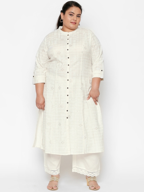 

RANGMANCH PLUS by Pantaloons Women Off-White Printed A-Line Kurta